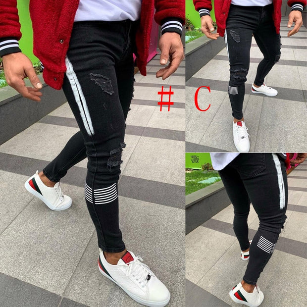 Fashion Men Skinny Jeans Stretchy Denim Slim Long Camouflage Pants Frayed Rip Bike Men Ripped Jeans 20 styles