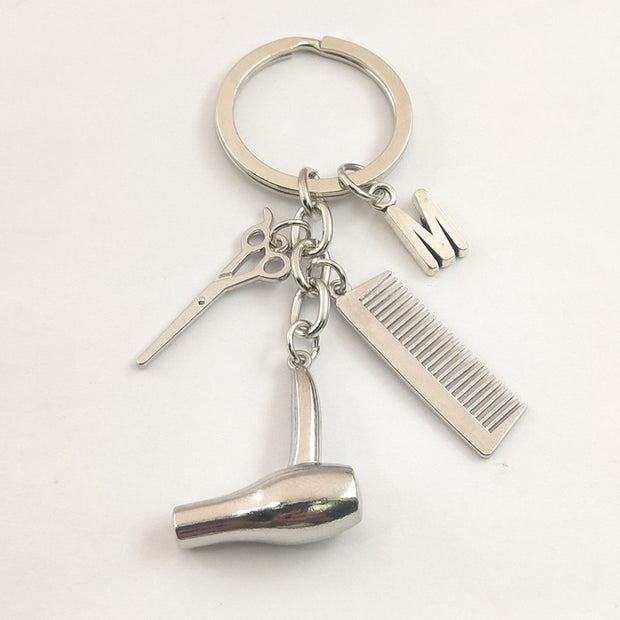 2020 Hair stylist essential hair dryer scissors comb Decorative Keychains Hairdressers Gift Key Rings Hair Dryer letter Keyring