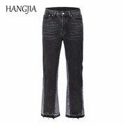 Vintage Patchwork Flare Jeans Urbain Hommes Streetwear Large Jambe Denim Pantalon Hip Hop Noir Colorblock Slim Fit Denim Jeans pour Hommes