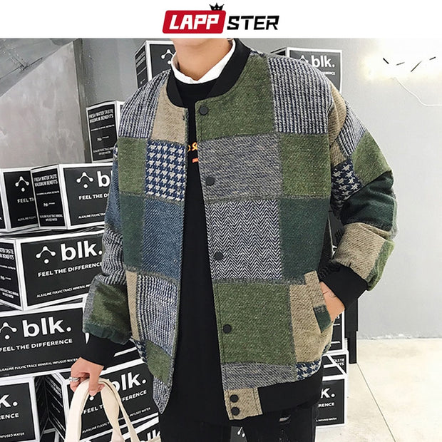 LAPPSTER Autumn Men Harajuku Plaid Bomber Jackets 2022 Mens Japanese Streetwear Windbreaker Korean Fashions Baseball Jackets
