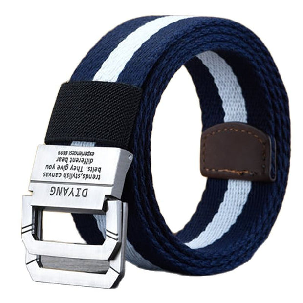 Men&#39;s and Women&#39;s Spring and Autumn Youth Double Ring Buckle Color Matching Adjustable Length Jeans Canvas Belt