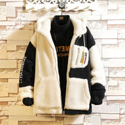 Bomber Black White Jacket Men&#39; Winter Thick Warm Fleece Teddy Coat For Mens SportWear Male Fluffy Fleece Hoodies Coat