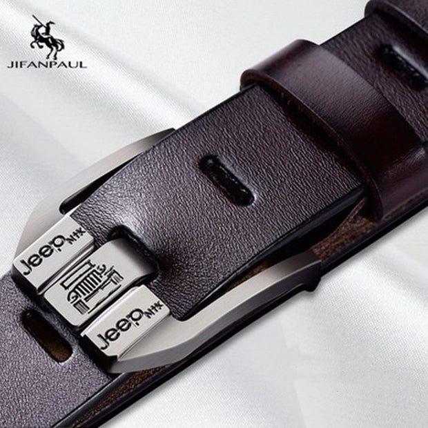 JIFANPAUL Men&#39;s genuine leather luxury brand belt high quality alloy pin buckle men&#39;s business retro youth with jeans new belt