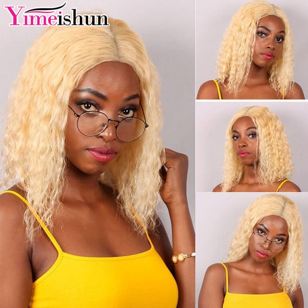 Kinky Curly Wig Blonde Bob Wig Brazilian 13x4 Lace Frontal Human Hair Wigs Blonde Curly Human Hair Wig With Frontal Yimeishun