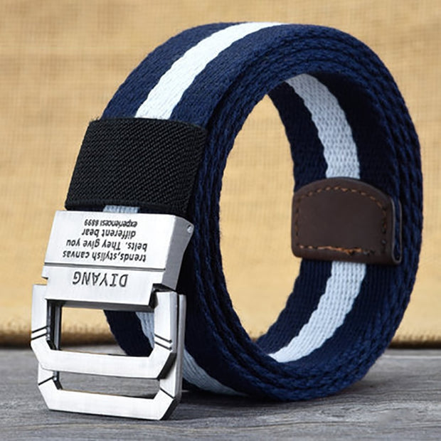 Men&#39;s and Women&#39;s Spring and Autumn Youth Double Ring Buckle Color Matching Adjustable Length Jeans Canvas Belt