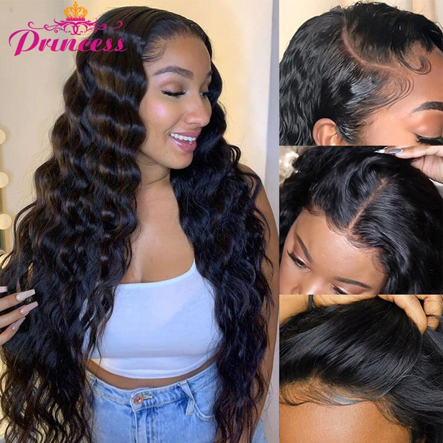 Beautiful Princess Brazilian Loose Deep Wave Wig For Women Lace Front Human Hair Wigs Pre Plucked With Baby Hair