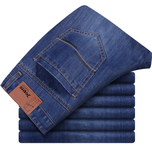 Spring Autumn 2021 Men&#39;s Smart Elastic Jeans Business Fashion Straight Regular Stretch Denim Trousers Men Jeans  28-40