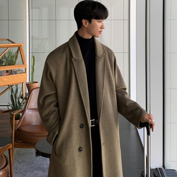 IEFB Korean Trend Men&#39;s Loose Casual Single-breasted Overcoat Autumn Winter Fashion New Long Sleeve Woolen Long Coat 9D1665