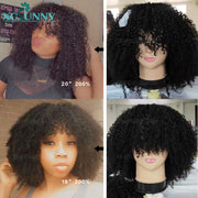Afro Kinky Curly Wig With Bangs Full Machine Made Scalp Top Wig 200 Density Remy Brazilian Short Curly Human Hair Wigs Xcsunny