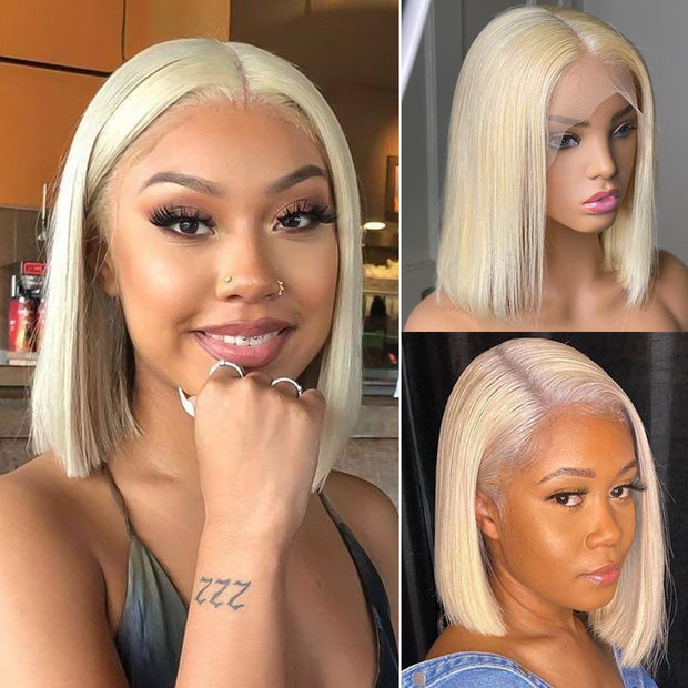 613 13x4 Lace Front Wig Short Bob Wig 150 Denstity Honey Blonde Human Hair Wigs Remy Straight Brazilian Hair T Part Lace Wig