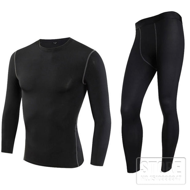 BLACK Men&#39;s Thermal Underwear Set Motorcycle 4  Seasons Skiing Warm Base Layers Sportwear Tight Long shirt &amp; Tops Set clothing