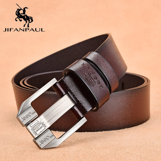 JIFANPAUL Men&#39;s genuine leather luxury brand belt high quality alloy pin buckle men&#39;s business retro youth with jeans new belt