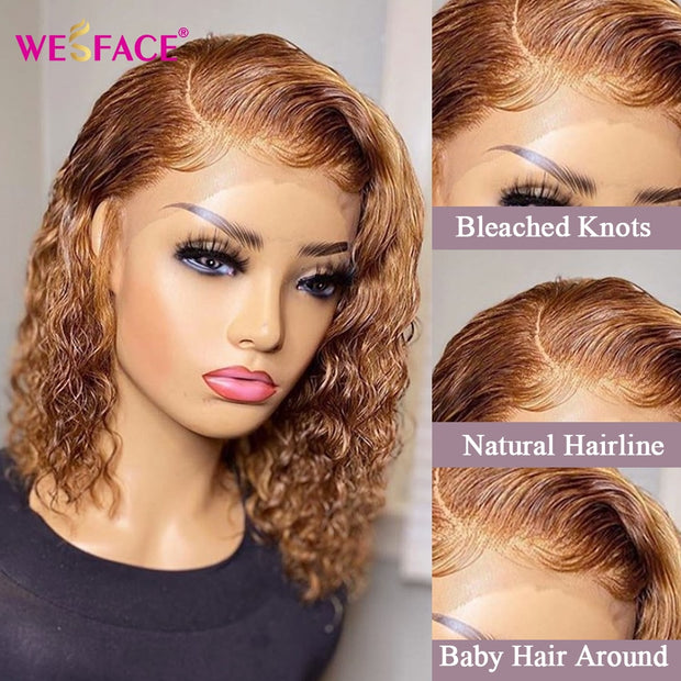 27 Short curly Honey Blonde Bob Wig Lace Front Human Hair Wigs Brazilian kinky curly Lace Closure Frontal wig For Black Women