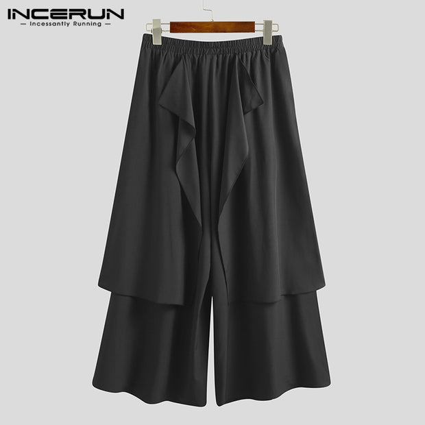 INCERUN Mens Wide Leg Pants Solid Joggers Streetwear Elastic Waist 2022 Irregular Skirts Trousers Men Loose Punk Pantalon S-5XL