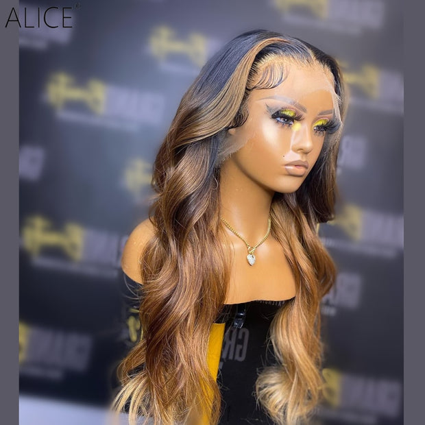 ALICE Highlight Wave 13x4 Lace Front Human Hair Wigs 180 Density Brazilian Hair With Baby Hair Pre-Plucked For Black Women