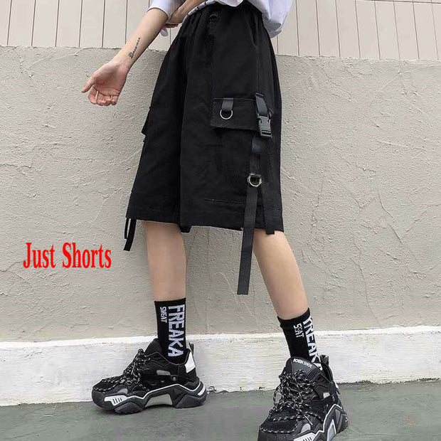 2022 Solid Men&#39;s Shorts Summer Mens Beach Shorts Ribbons Black Hip Hop Streetwear Casual Male Sportswear Shorts Homme Clothing