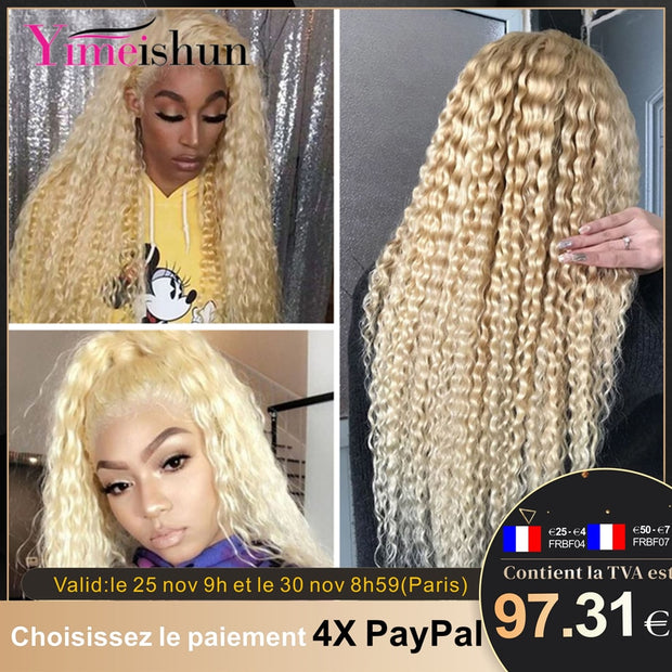 613 Blonde Lace Front Wig Curly Human Hair Wigs 13x4 HD Transparent Lace Front Human Hair Wigs Pre Plucked Remy Hair Yimeishun