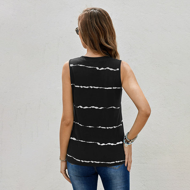 Striped Printed Amazon round Neck Pullover Vest
