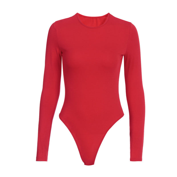 Solid Color Slim Fit Long Sleeves Base Bodysuit