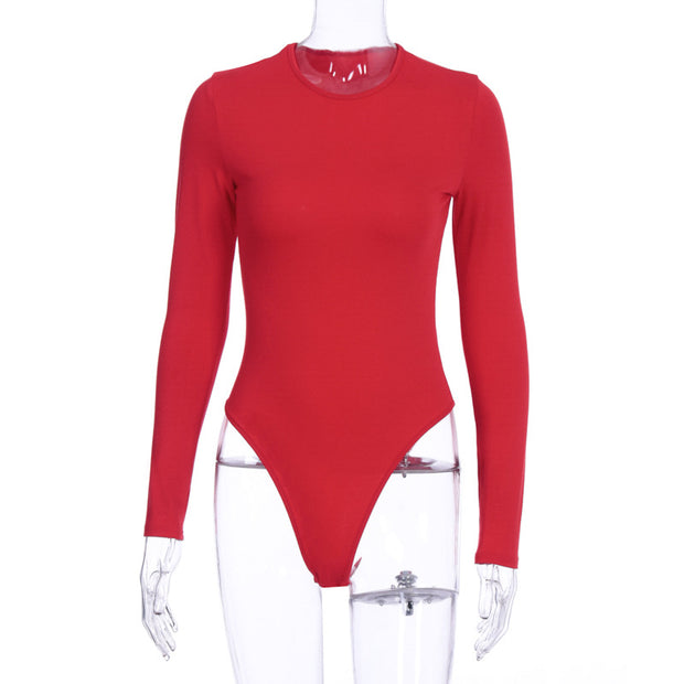 Solid Color Slim Fit Long Sleeves Base Bodysuit