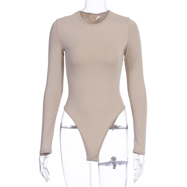 Solid Color Slim Fit Long Sleeves Base Bodysuit
