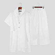 Men Sets Solid Vintage Streetwear 2022 Scarf Irregular Sleeve Asymmetrical Shirts &amp; Wide Leg Pants Men Casual Suits INCERUN 5XL