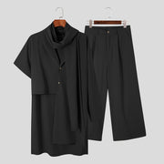 Men Sets Solid Vintage Streetwear 2022 Scarf Irregular Sleeve Asymmetrical Shirts &amp; Wide Leg Pants Men Casual Suits INCERUN 5XL