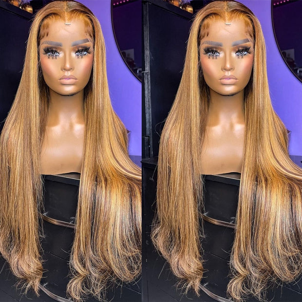 30 Inch Straight Highlight Wig Human Hair 13x4 Ombre Straight Blonde Colored Lace Front Wig For Women 4x4 Brown Colored Wigs