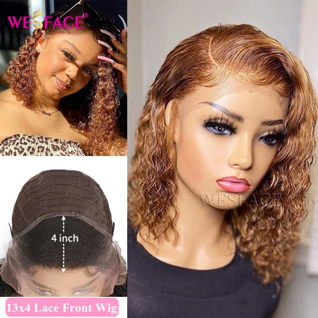 27 Short curly Honey Blonde Bob Wig Lace Front Human Hair Wigs Brazilian kinky curly Lace Closure Frontal wig For Black Women
