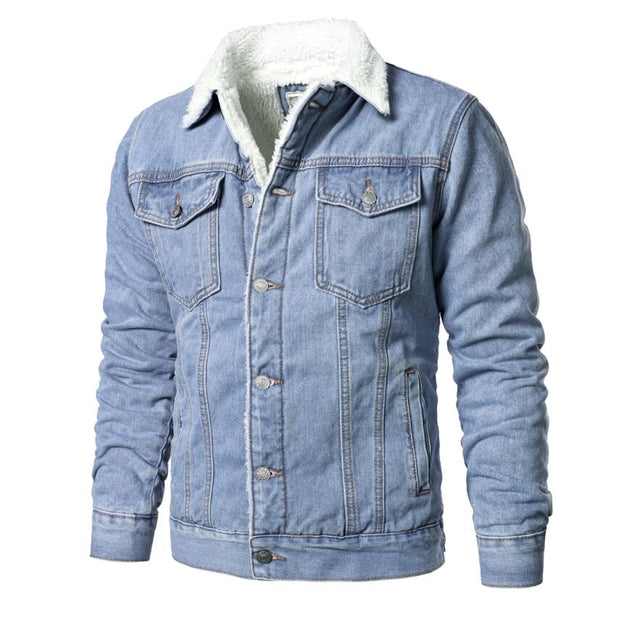 Men Light Blue Jean Jackets Casual Denim Coats New Men High Quality Wool Liner Thicker Winter Denim Jackets Warm Coats Size 6XL