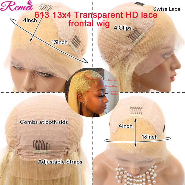 42&#39;&#39; 13X4 Deep Wave 613 Blonde Lace Front Human Hair Wigs Pre Plucked With Baby Hair Curly Lace Frontal Wig Remy Brazilian 150
