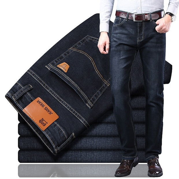 Brand 2021 New Men&#39;s Fashion Jeans Business Casual Stretch Slim Jeans Classic Trousers Denim Pants Male Black Blue