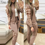 Patchwork Sequin Women&#39;s Tracksuit Zipper Long Sleeve Coat Drawstring Pants Female Sports Sets 2021 New Thin Fashion Ladies Suit