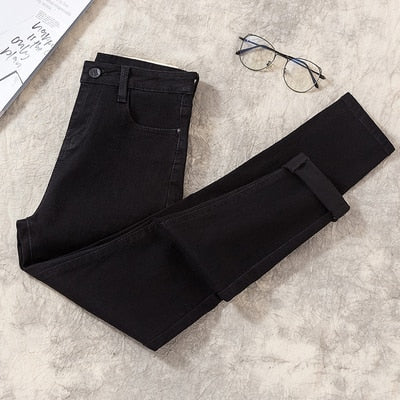 CHIC Elastic Denim Skinny Jeans Woman High Waist Pencil Pants Woman Korean Fashion Show Slim High Light Blue Gray Jean Female