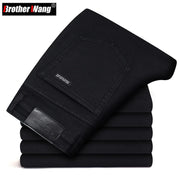 Men&#39;s Stretch Black Jeans Classic Style Business Fashion Pure Black Slim-fit Denim Pants Male Brand Casual Trousers