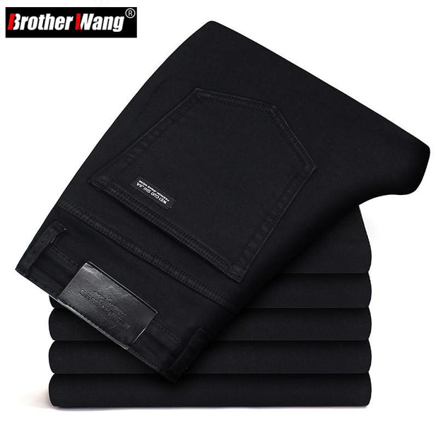 Men&#39;s Stretch Black Jeans Classic Style Business Fashion Pure Black Slim-fit Denim Pants Male Brand Casual Trousers