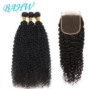 BAHW Hair Brazilian Kinky Curly Bundles With Closure 3 Bundles Human Hair With Closure Remy Hair Weave Bundles With Closure 30''