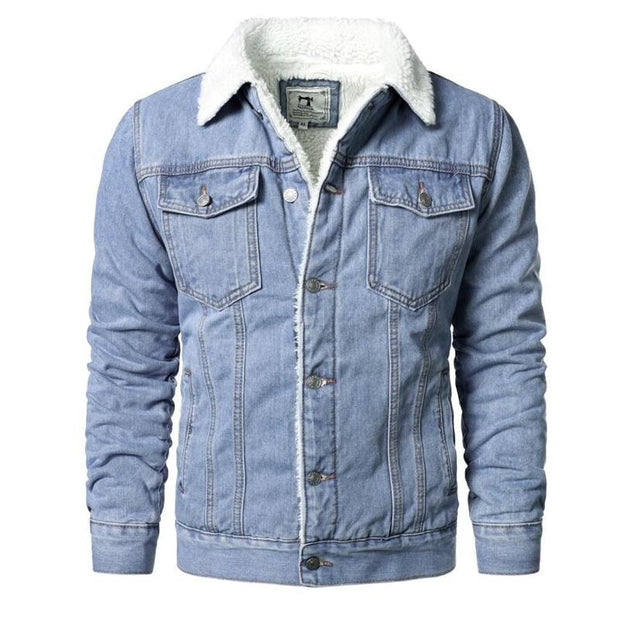 Men Light Blue Jean Jackets Casual Denim Coats New Men High Quality Wool Liner Thicker Winter Denim Jackets Warm Coats Size 6XL