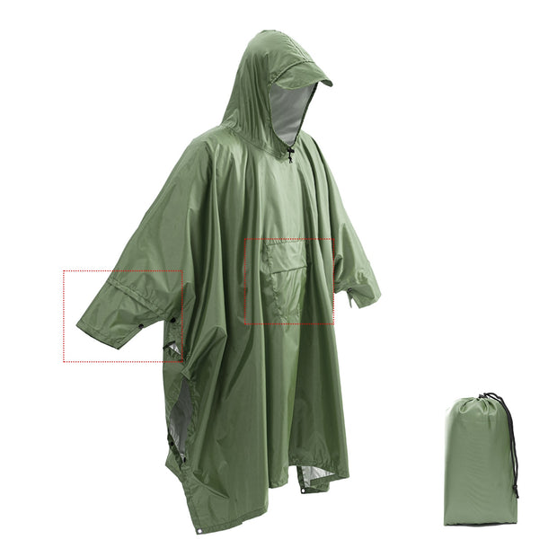 Portable Multifunctional 3 In 1 Rain Coat Hiking Camping Raincoat Poncho Mat Awning Durable Outdoor Activity Rain Gear Supplie