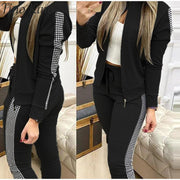 Patchwork Sequin Women&#39;s Tracksuit Zipper Long Sleeve Coat Drawstring Pants Female Sports Sets 2021 New Thin Fashion Ladies Suit