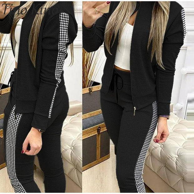 Patchwork Sequin Women&#39;s Tracksuit Zipper Long Sleeve Coat Drawstring Pants Female Sports Sets 2021 New Thin Fashion Ladies Suit
