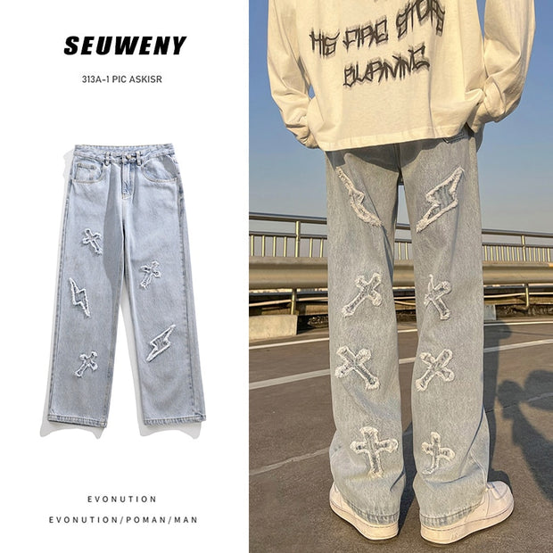 Men&#39;s jeans Neutral Wide Leg Denim Trousers Loose Straight Men Jeans asthetic Man Jeans Pants for boy Casual Baggy hip hop 2022
