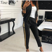 Patchwork Sequin Women&#39;s Tracksuit Zipper Long Sleeve Coat Drawstring Pants Female Sports Sets 2021 New Thin Fashion Ladies Suit