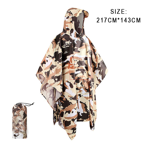 Portable Multifunctional 3 In 1 Rain Coat Hiking Camping Raincoat Poncho Mat Awning Durable Outdoor Activity Rain Gear Supplie