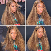 30 32 Inch Highlight Ombre T Part Lace Wig Curly Human Hair Wigs Honey Blonde Colored Deep Wave For Black Women