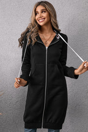 APsavings Leopard Spliced Drawstring Zip Up Hoodie Dress