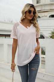 V-Neck Raglan Sleeve Openwork Tee