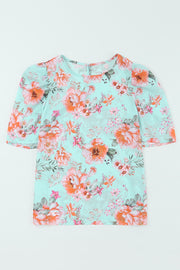 Summer Lover Floral Puff Sleeve Round Neck Blouse