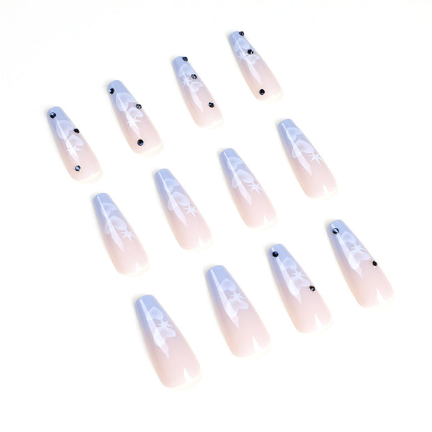 Wear Nail Nail Stickers Peach Heart Nail Tip Rhinestone Nails Patch False Nails Manicure Wear Nail