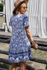 Bohemian Print Gathered Bust Mini Dress - Summer Dress - Beach Dress